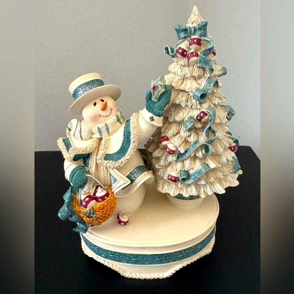 Vintage Sankyo Music Box with Snowman Decorating a Christmas Tree-Used
